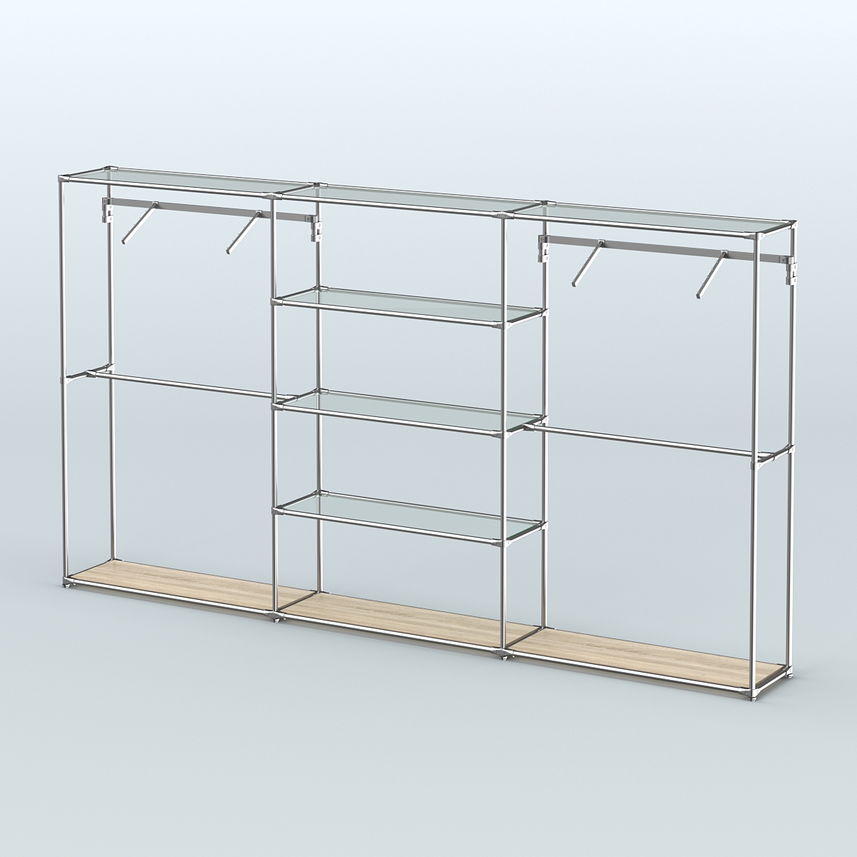 Торговая система ХРОМ без ДСП 3600 мм с прозрачными полками и поручнями №10 Дуб Сонома