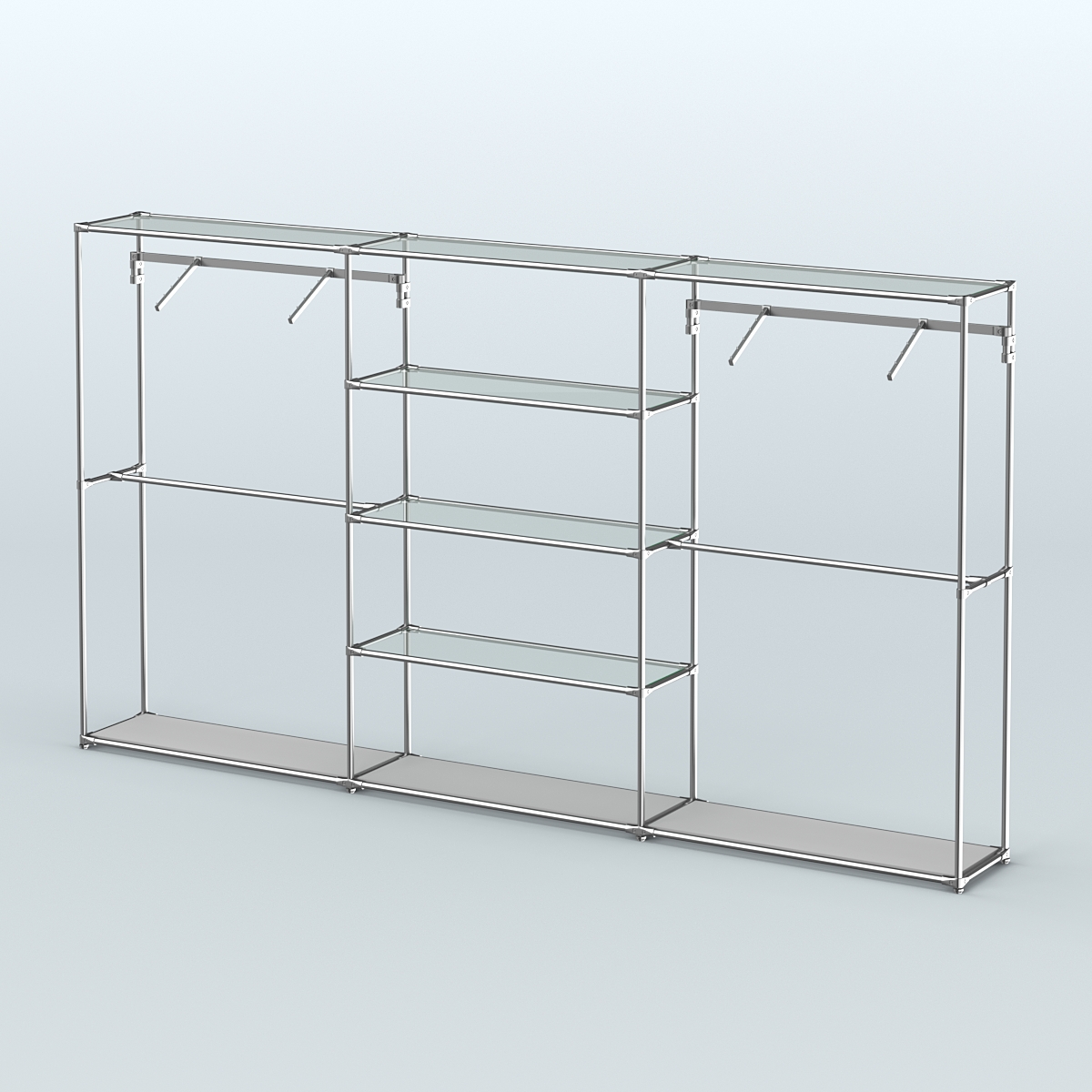 Торговая система ХРОМ без ДСП 3600 мм с прозрачными полками и поручнями №10 Серый