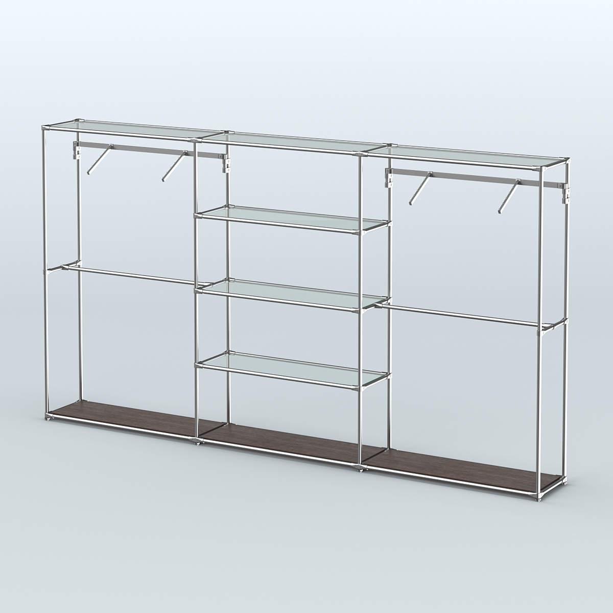Торговая система ХРОМ без ДСП 3600 мм с прозрачными полками и поручнями №10 Дуб Венге