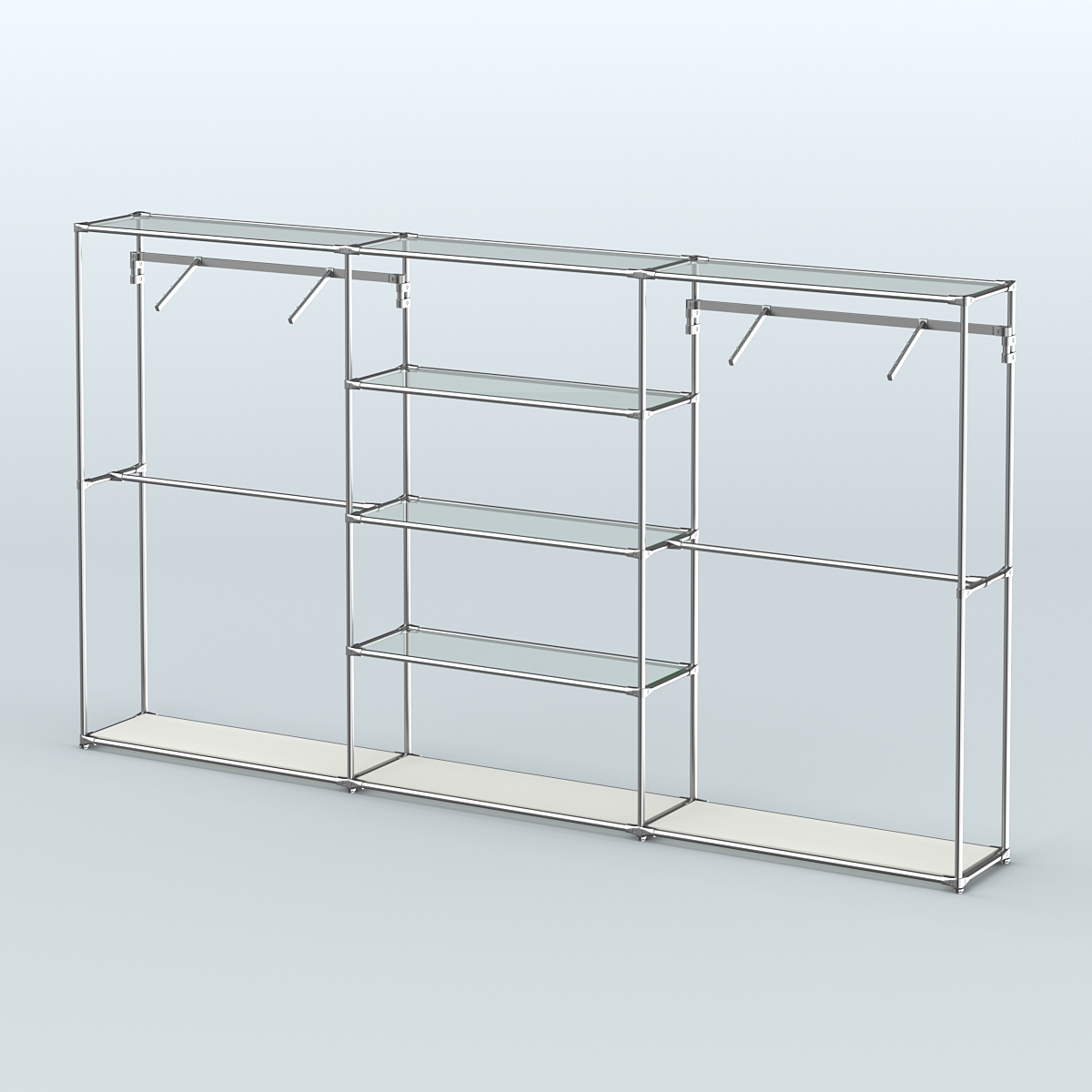 Торговая система ХРОМ без ДСП 3600 мм с прозрачными полками и поручнями №10 Белый