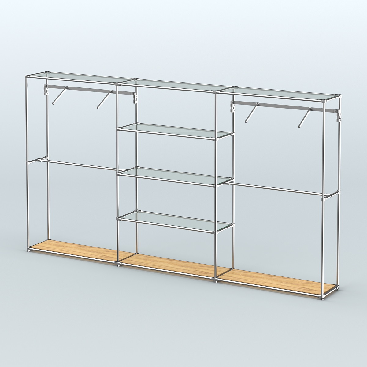 Торговая система ХРОМ без ДСП 3600 мм с прозрачными полками и поручнями №10 Дуб Золотистый