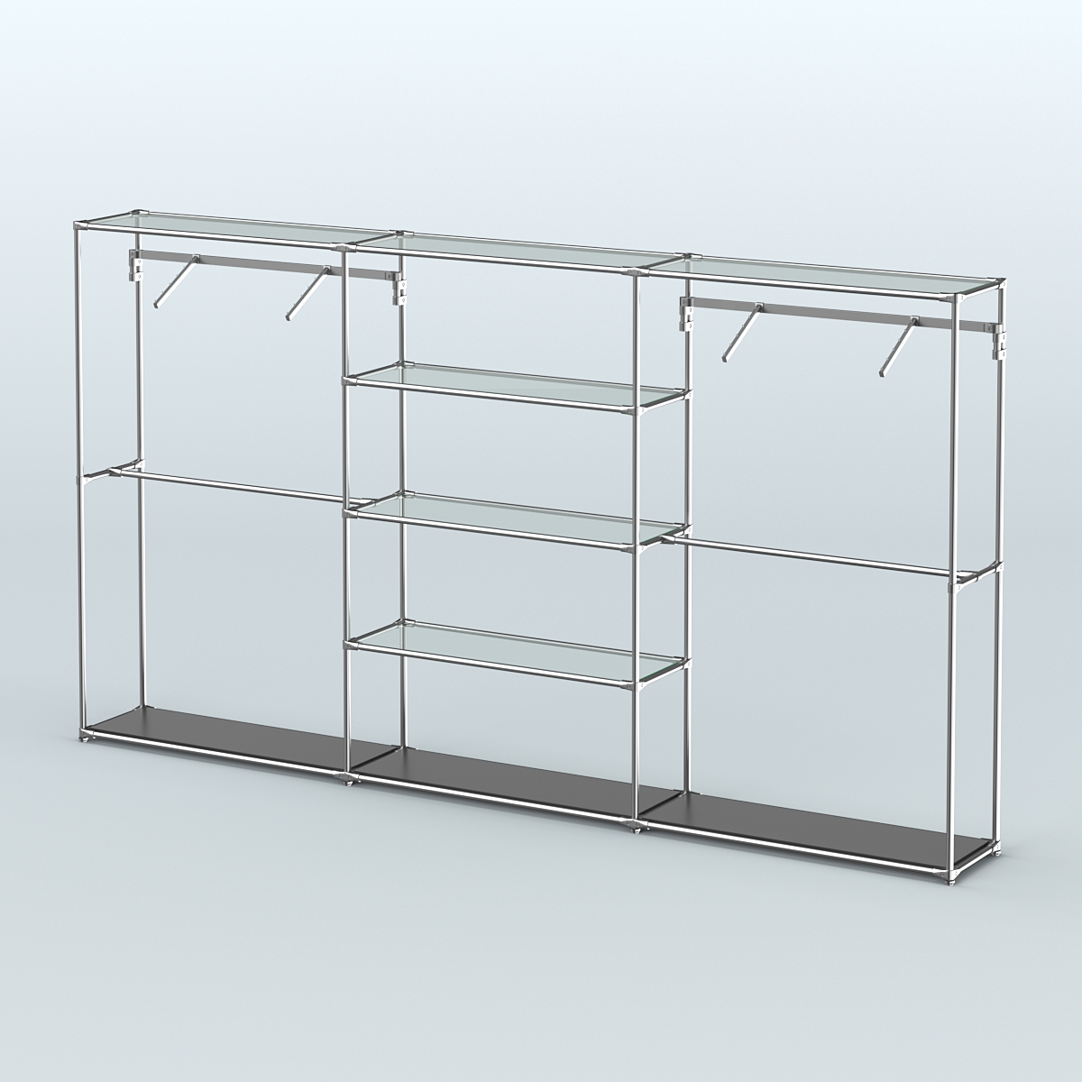 Торговая система ХРОМ без ДСП 3600 мм с прозрачными полками и поручнями №10 Черный