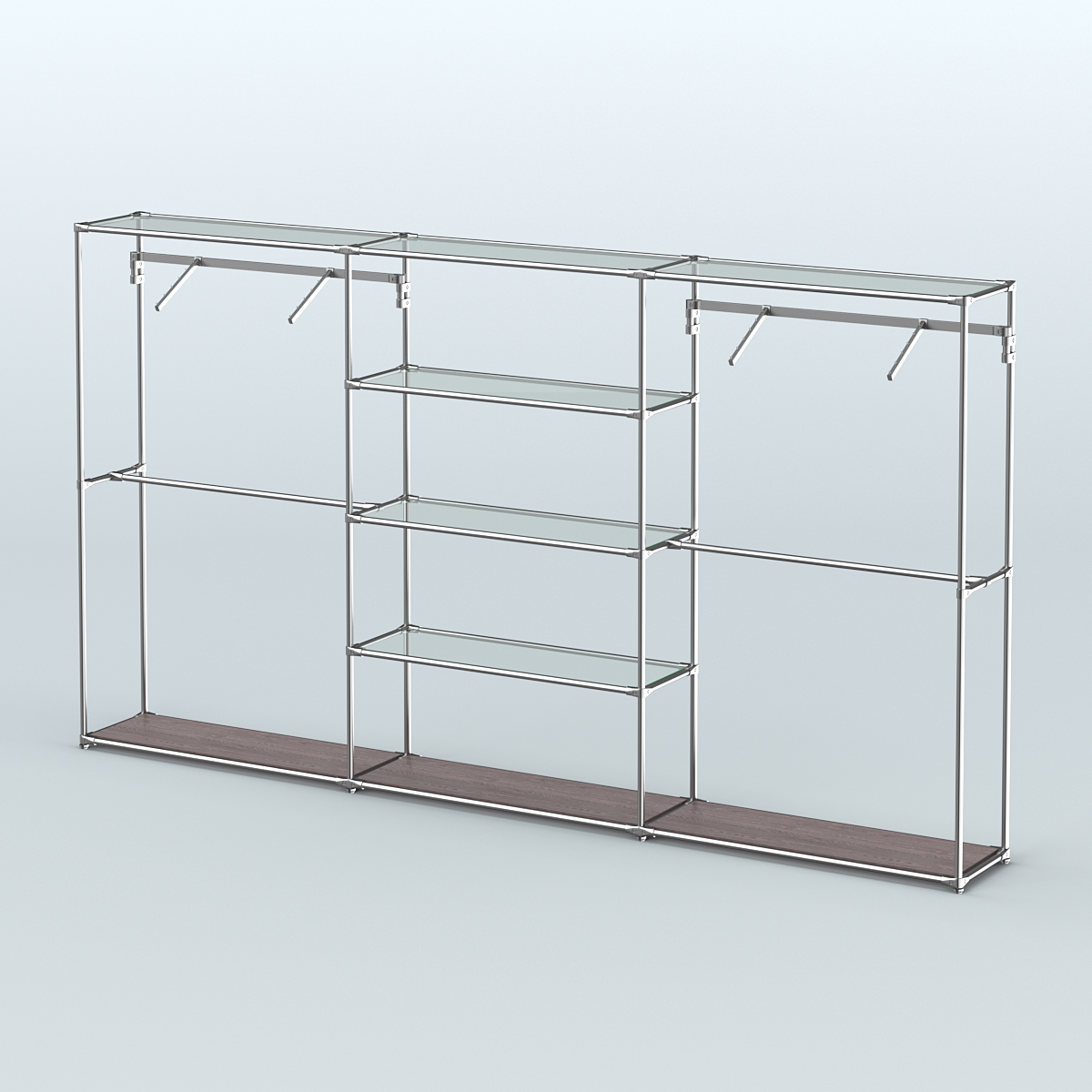 Торговая система ХРОМ без ДСП 3600 мм с прозрачными полками и поручнями №10 Ясень Анкор темный