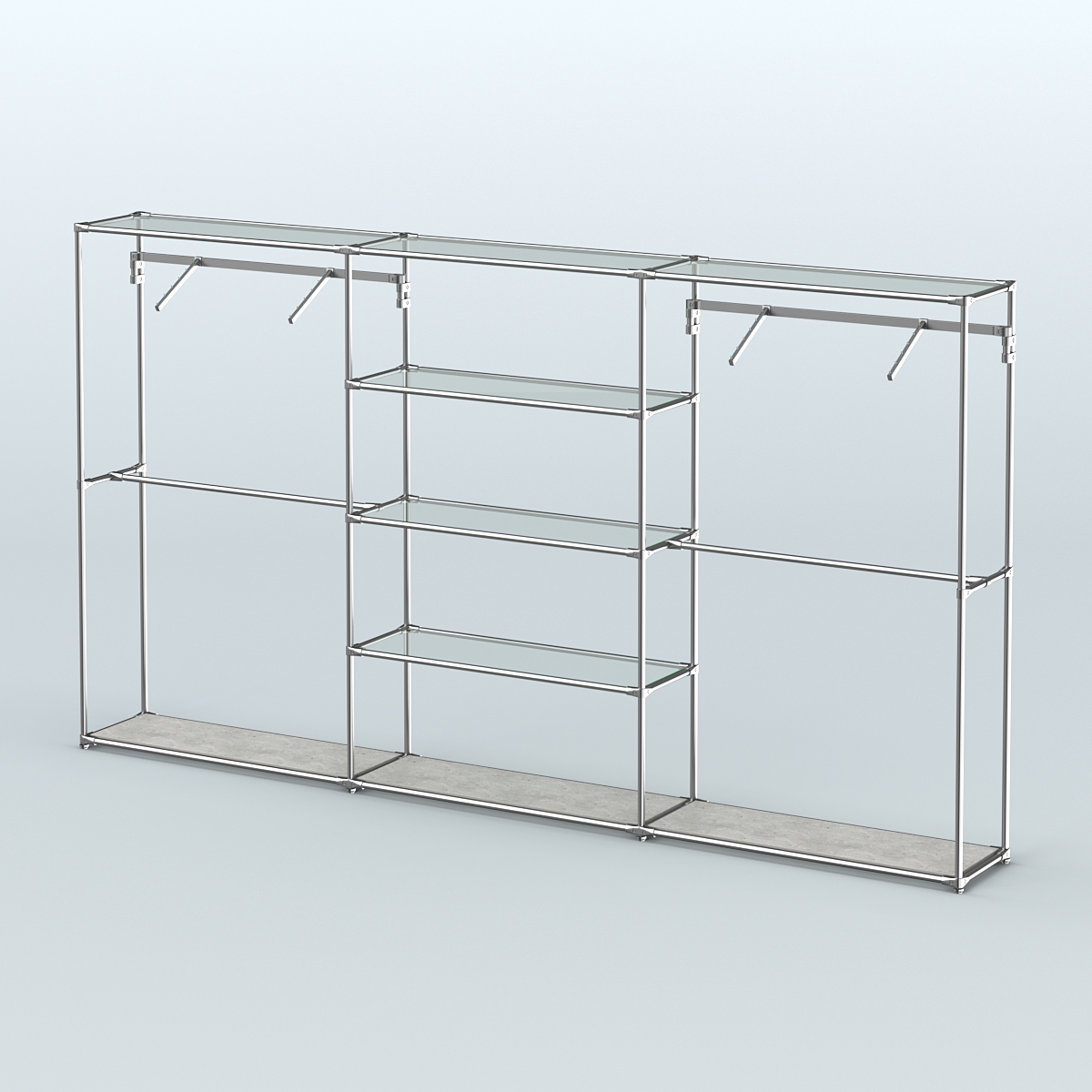 Торговая система ХРОМ без ДСП 3600 мм с прозрачными полками и поручнями №10 Метрополитан Грей