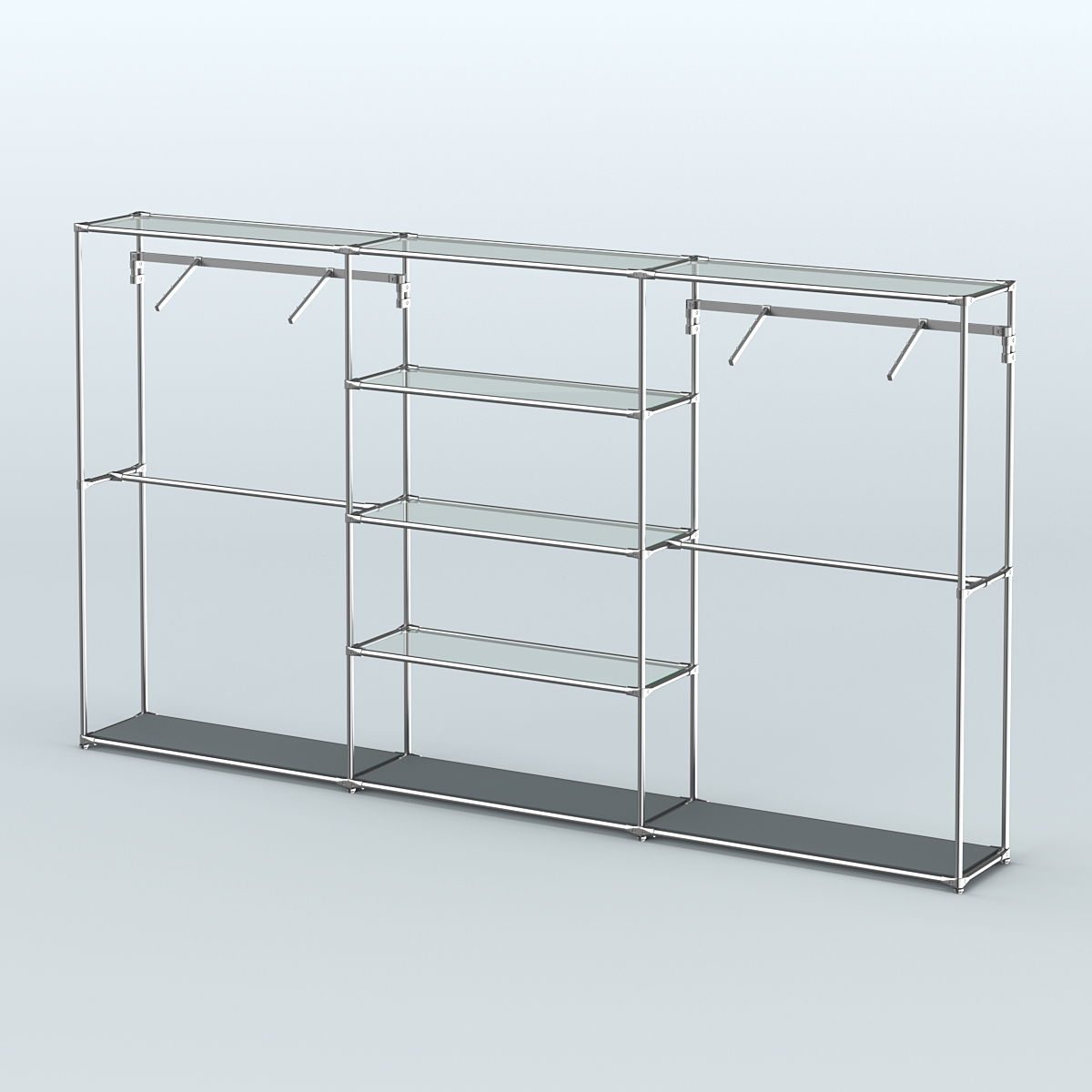 Торговая система ХРОМ без ДСП 3600 мм с прозрачными полками и поручнями №10 Темно-Серый