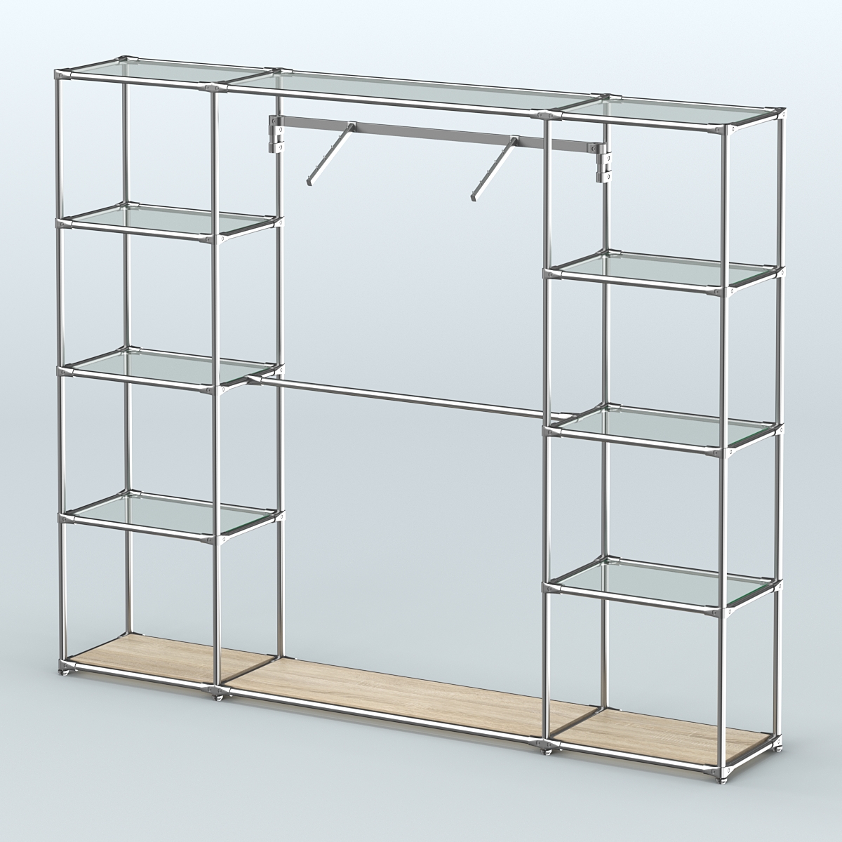 Торговая система ХРОМ без ДСП 2430 мм с прозрачными полками и поручнями №11 Дуб Сонома