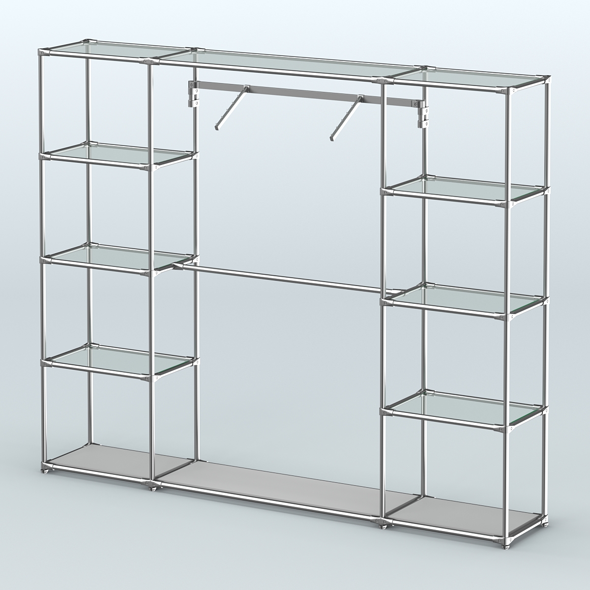 Торговая система ХРОМ без ДСП 2430 мм с прозрачными полками и поручнями №11 Серый