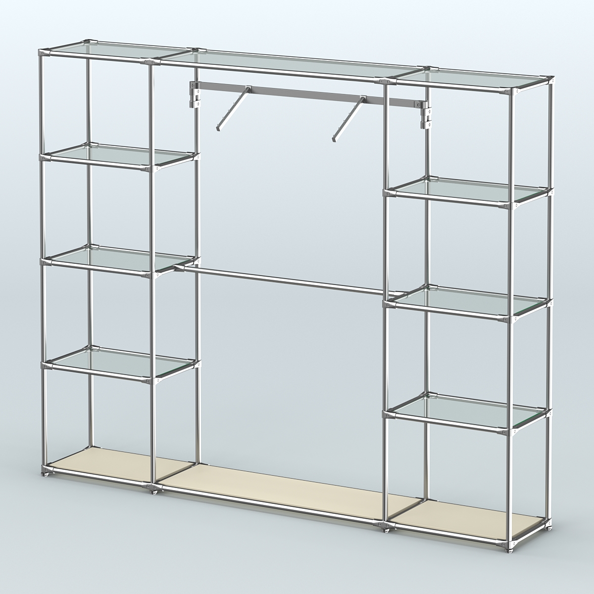 Торговая система ХРОМ без ДСП 2430 мм с прозрачными полками и поручнями №11 Крем Вайс