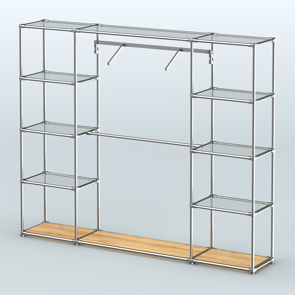 Торговая система ХРОМ без ДСП 2430 мм с прозрачными полками и поручнями №11 Дуб Золотистый