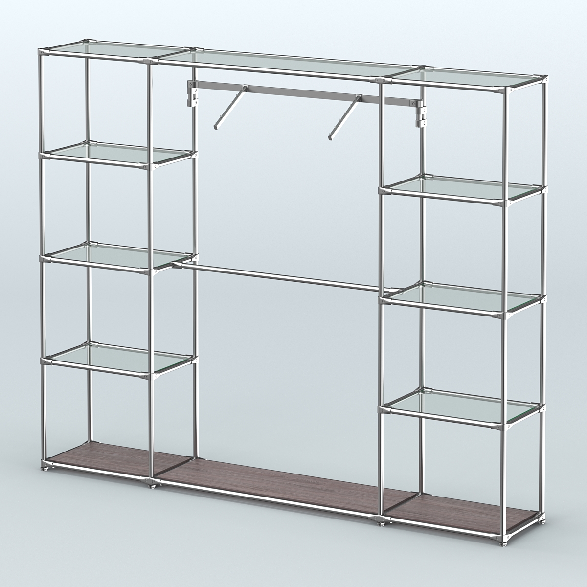 Торговая система ХРОМ без ДСП 2430 мм с прозрачными полками и поручнями №11 Ясень Анкор темный