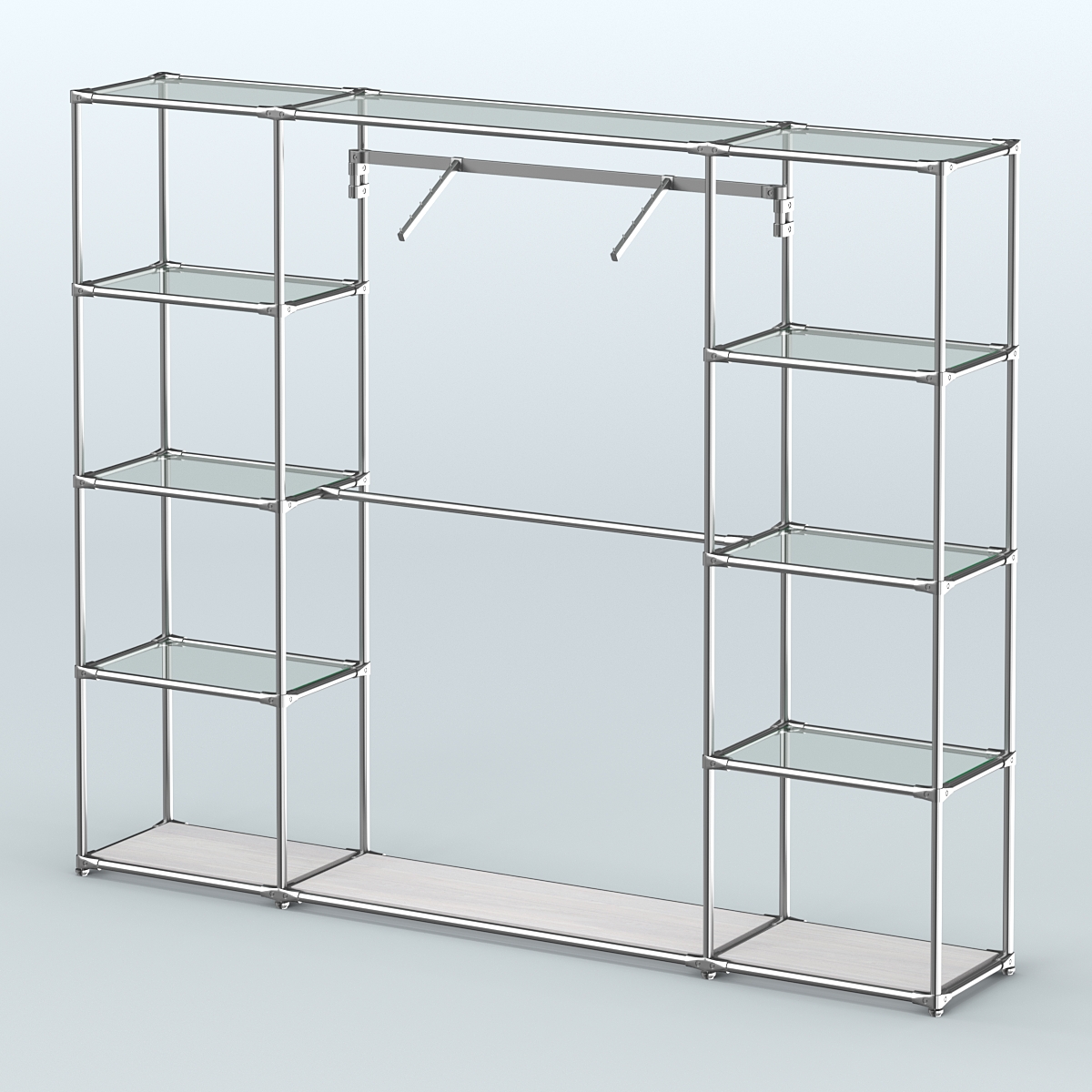 Торговая система ХРОМ без ДСП 2430 мм с прозрачными полками и поручнями №11 Ясень Анкор светлый