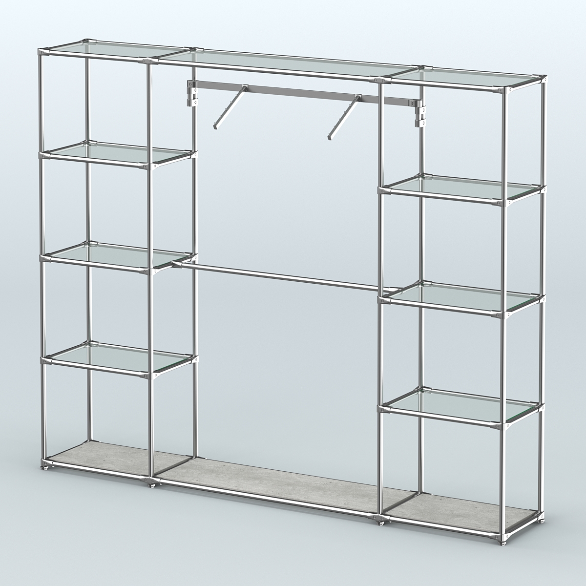 Торговая система ХРОМ без ДСП 2430 мм с прозрачными полками и поручнями №11 Метрополитан Грей