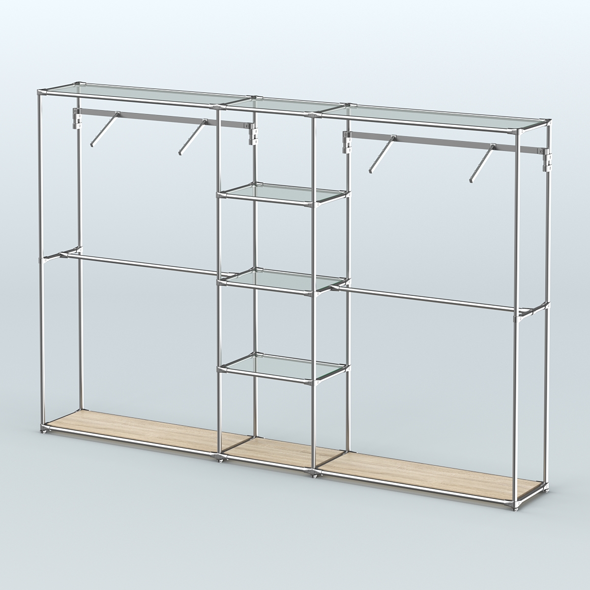 Торговая система ХРОМ без ДСП 3030 мм с прозрачными полками и поручнями №12 Дуб Сонома