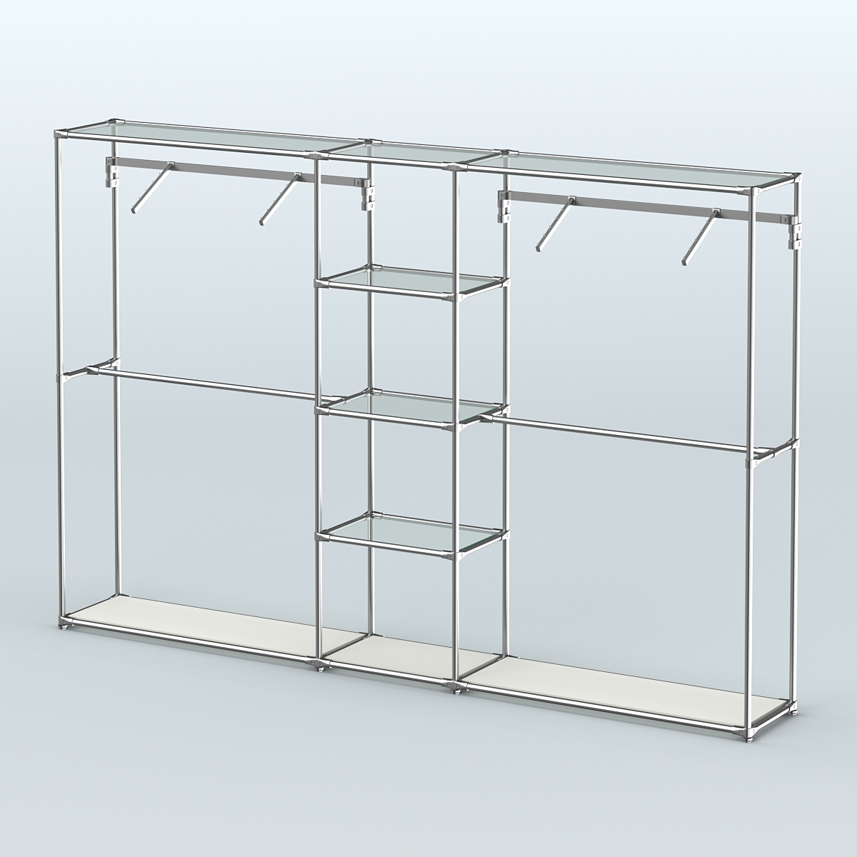 Торговая система ХРОМ без ДСП 3030 мм с прозрачными полками и поручнями №12 Белый