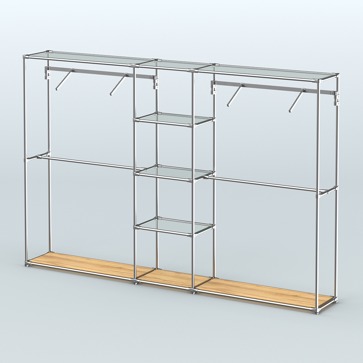 Торговая система ХРОМ без ДСП 3030 мм с прозрачными полками и поручнями №12 Дуб Золотистый