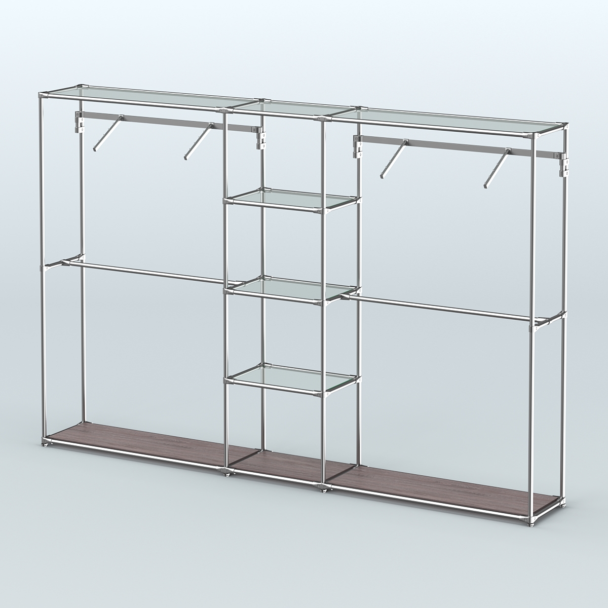 Торговая система ХРОМ без ДСП 3030 мм с прозрачными полками и поручнями №12 Ясень Анкор темный