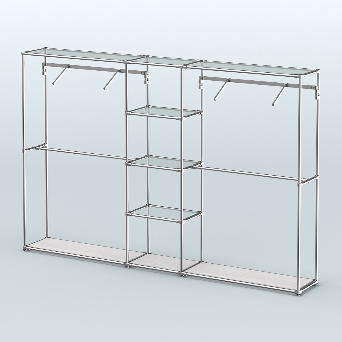 Торговая система ХРОМ без ДСП 3030 мм с прозрачными полками и поручнями №12 Ясень Анкор светлый