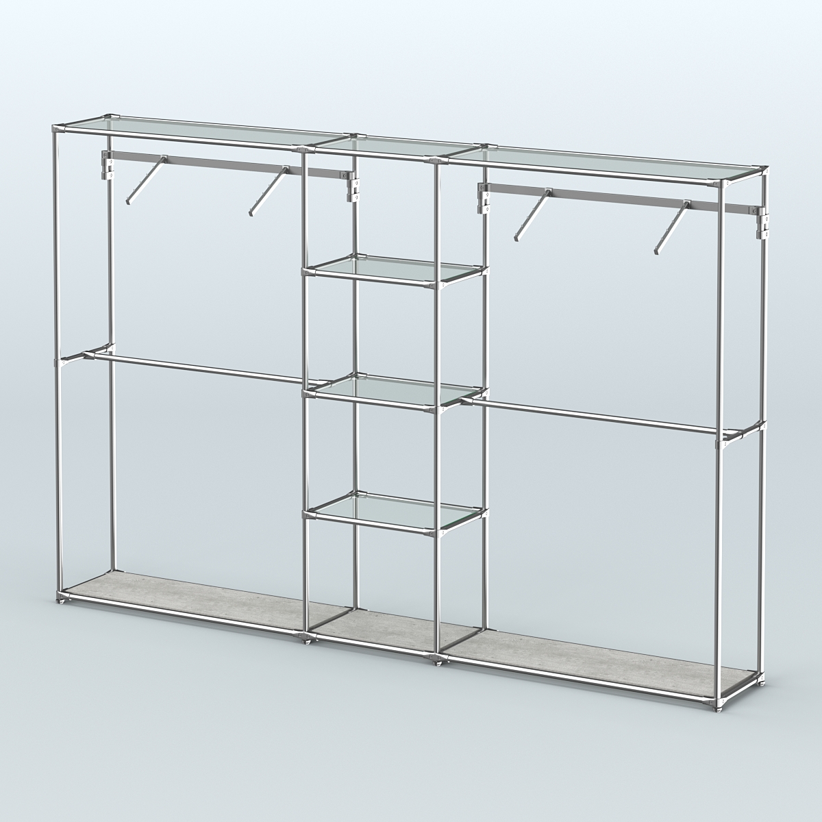 Торговая система ХРОМ без ДСП 3030 мм с прозрачными полками и поручнями №12 Метрополитан Грей