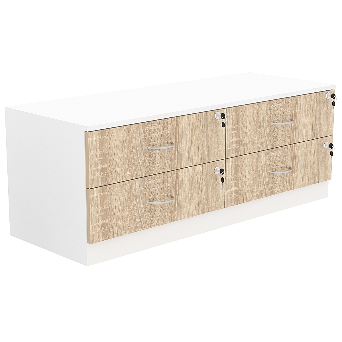 Тумба T-14 1200мм (H-450мм с 4-мя выдвижными ящиками) Белый + Дуб Сонома