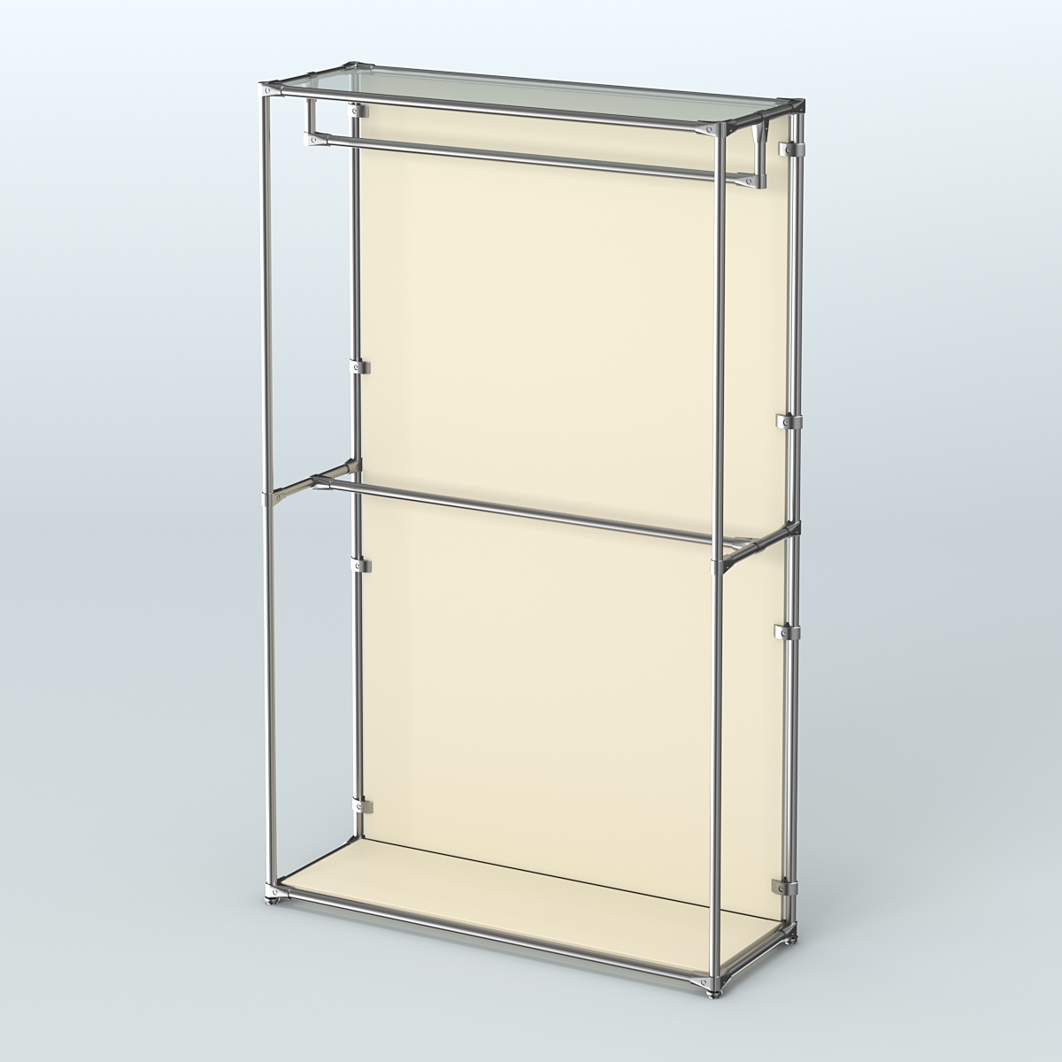 Торговая система ХРОМ (задняя стенка - ДСП) 1200 мм с поручнями №1 Крем Вайс