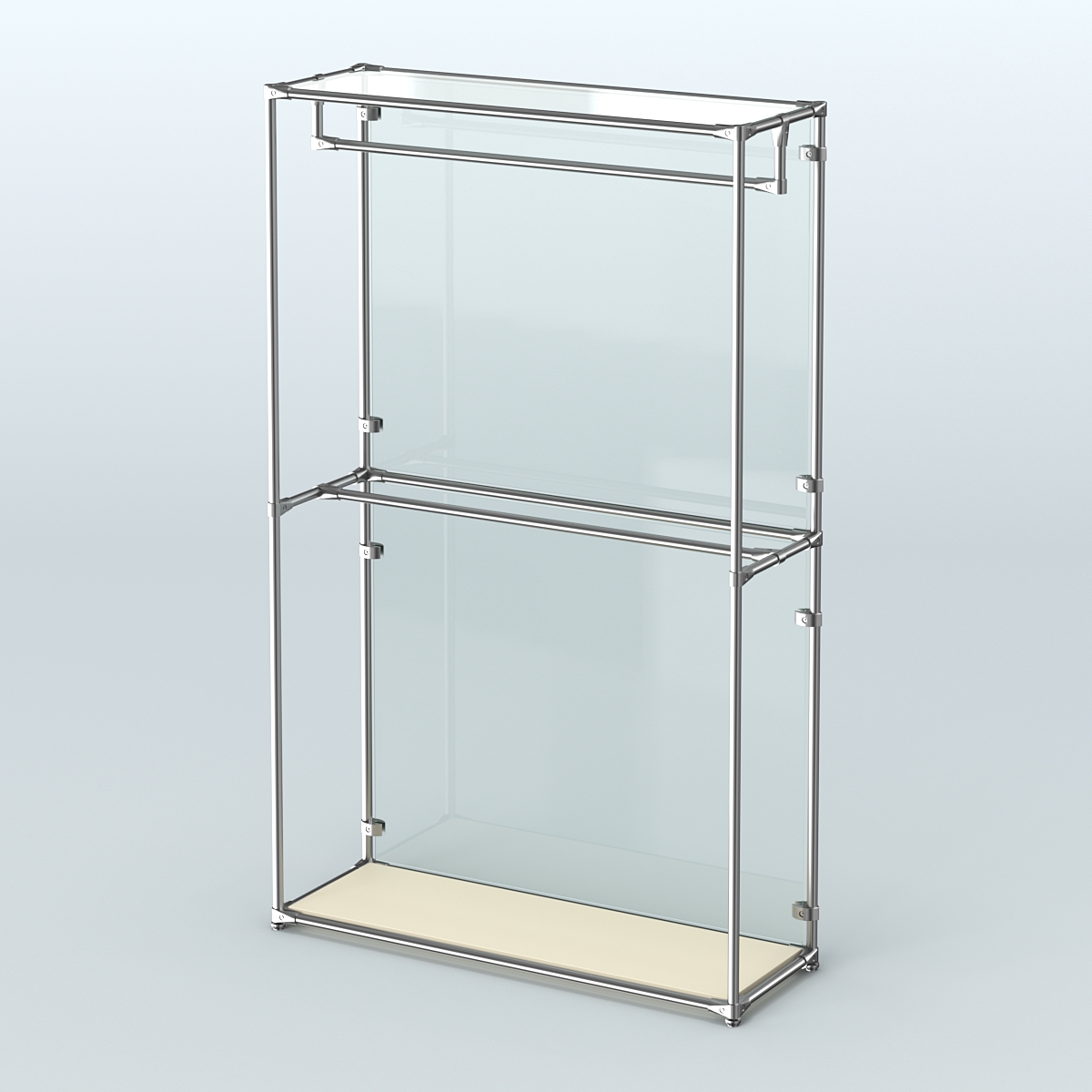 Торговая система ХРОМ (задняя стенка - стекло) 1200 мм с поручнями №1 Крем Вайс