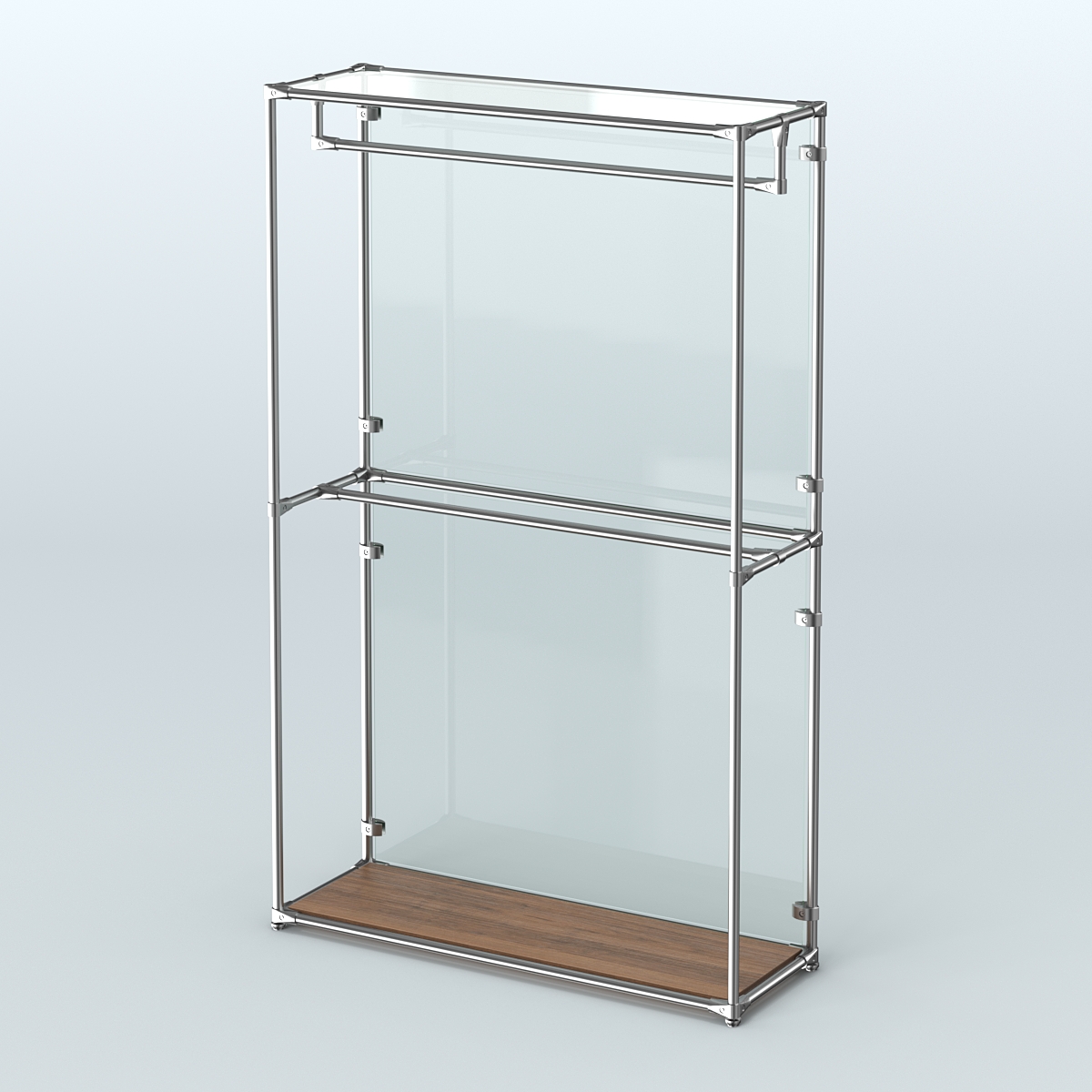 Торговая система ХРОМ (задняя стенка - стекло) 1200 мм с поручнями №1 Орех