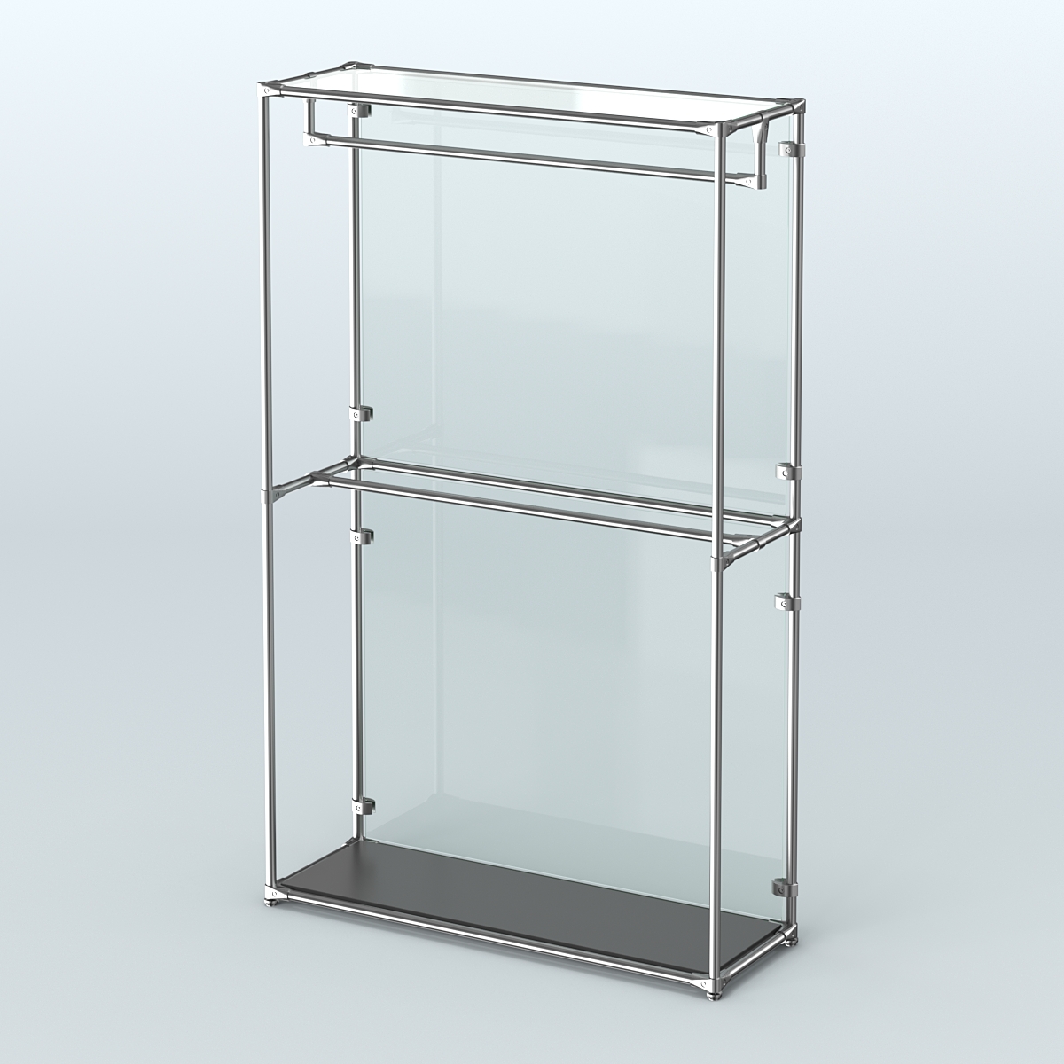 Торговая система ХРОМ (задняя стенка - стекло) 1200 мм с поручнями №1 Черный