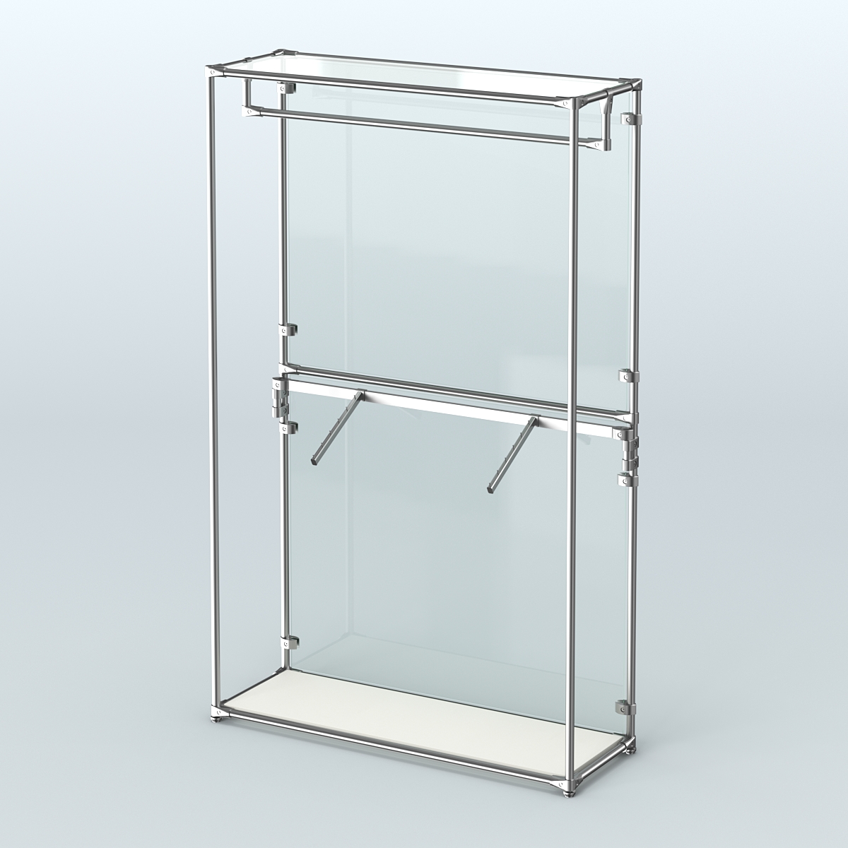 Торговая система ХРОМ (задняя стенка - стекло) 1200 мм с поручнями №2 Белый