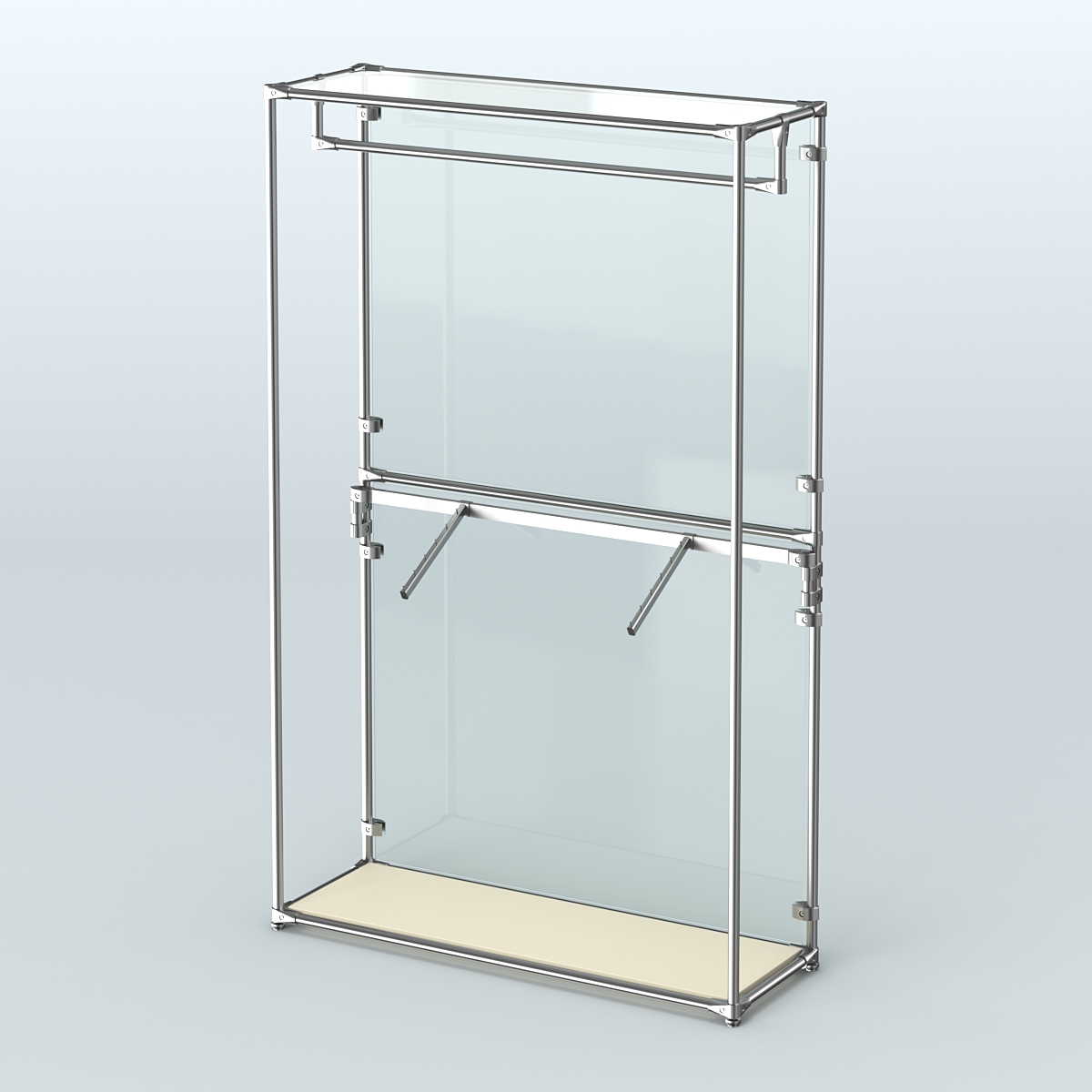 Торговая система ХРОМ (задняя стенка - стекло) 1200 мм с поручнями №2 Крем Вайс