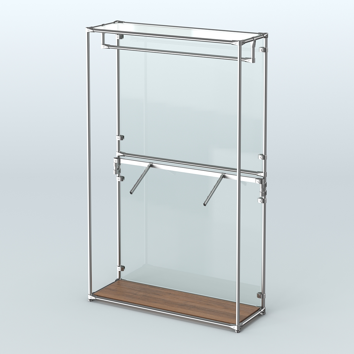 Торговая система ХРОМ (задняя стенка - стекло) 1200 мм с поручнями №2 Орех