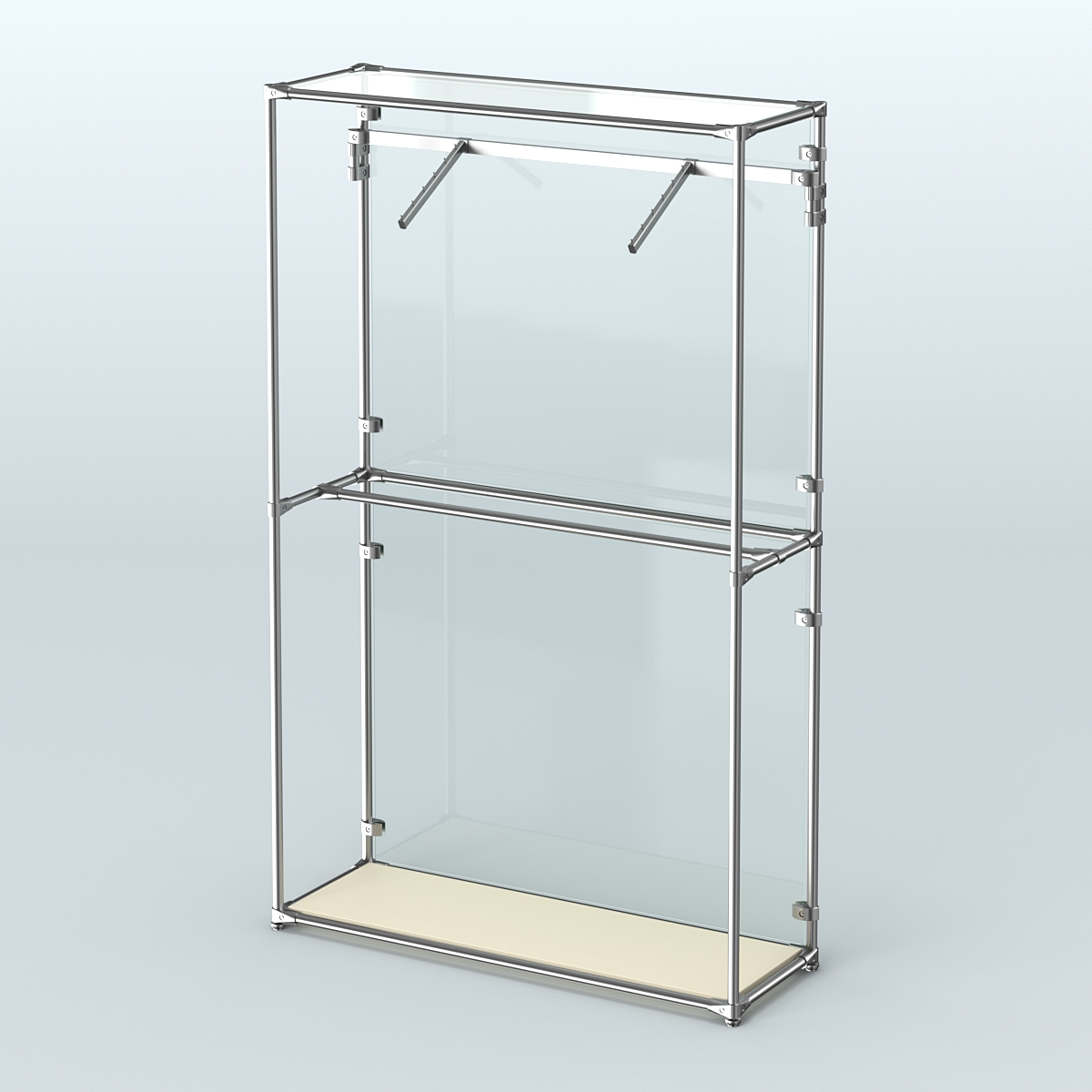 Торговая система ХРОМ (задняя стенка - стекло) 1200 мм с поручнями №4 Крем Вайс