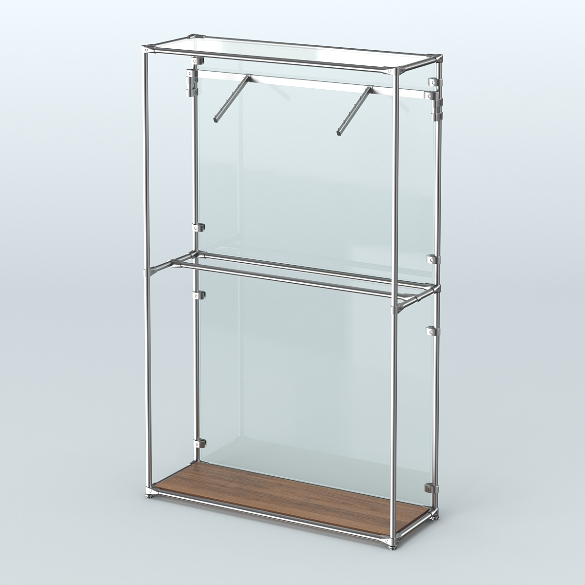 Торговая система ХРОМ (задняя стенка - стекло) 1200 мм с поручнями №4 Орех