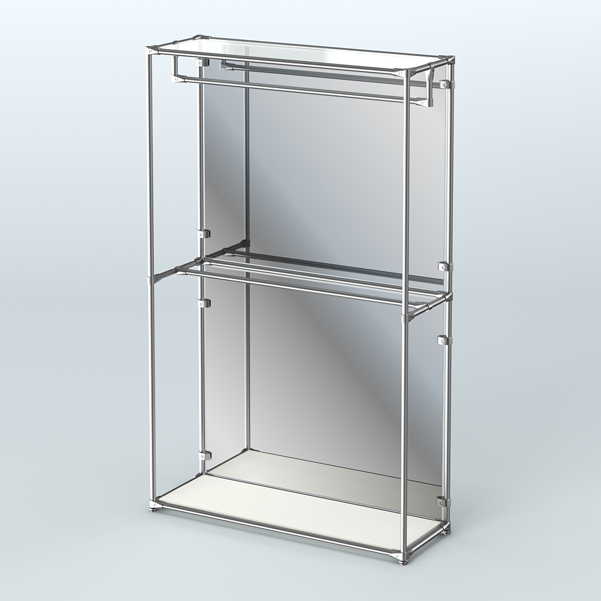 Торговая система ХРОМ (задняя стенка - зеркало) 1200 мм с поручнями №1 Белый