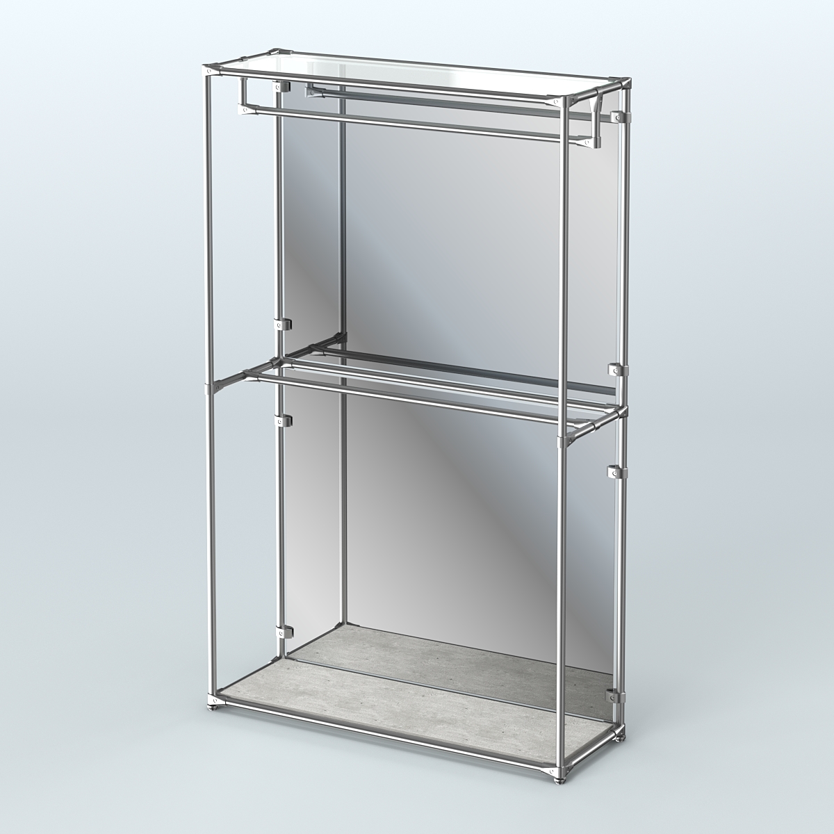 Торговая система ХРОМ (задняя стенка - зеркало) 1200 мм с поручнями №1 Метрополитан Грей