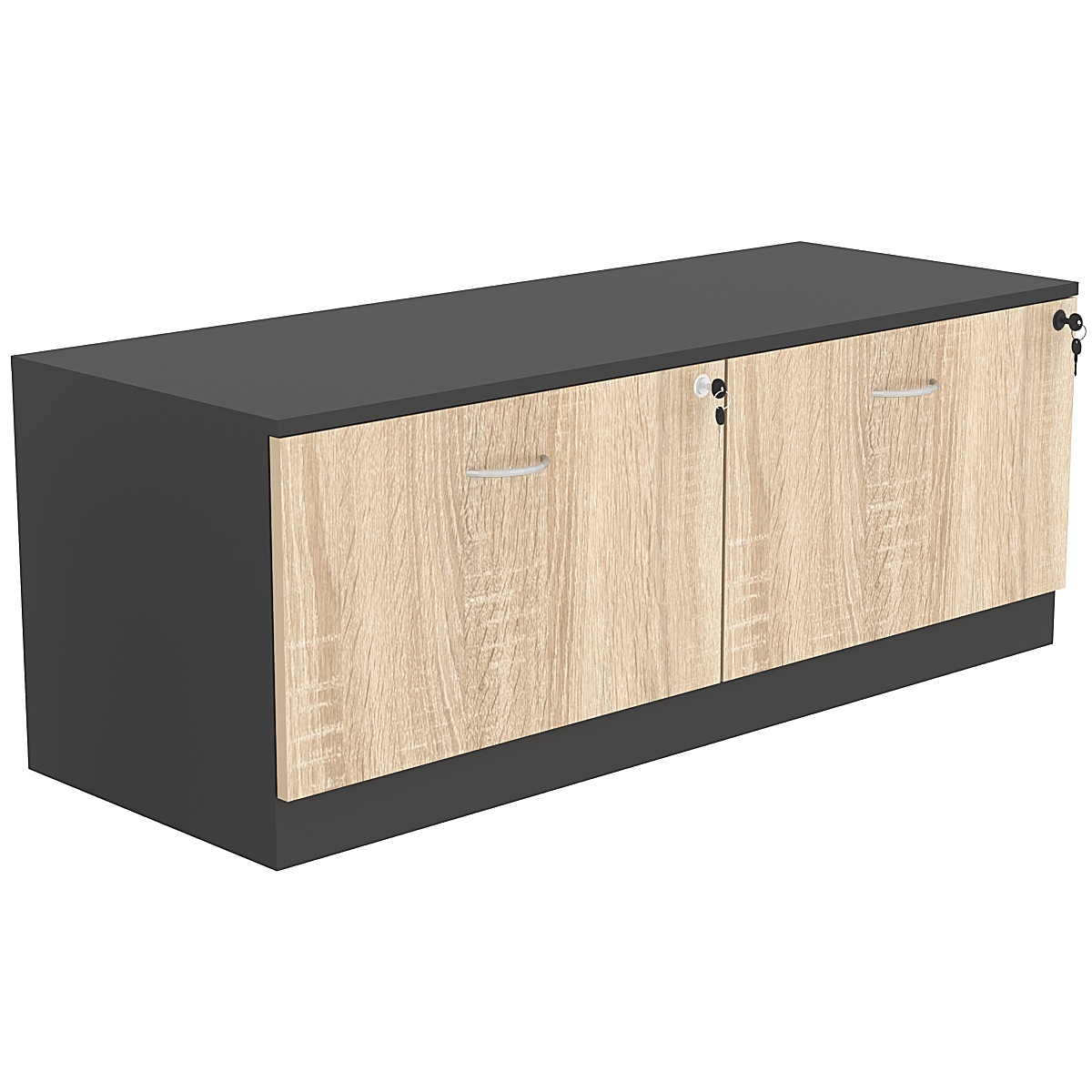 Тумба T-15 1200мм (H-450мм, с 2-мя выдвижными ящиками) Черный + Дуб Сонома