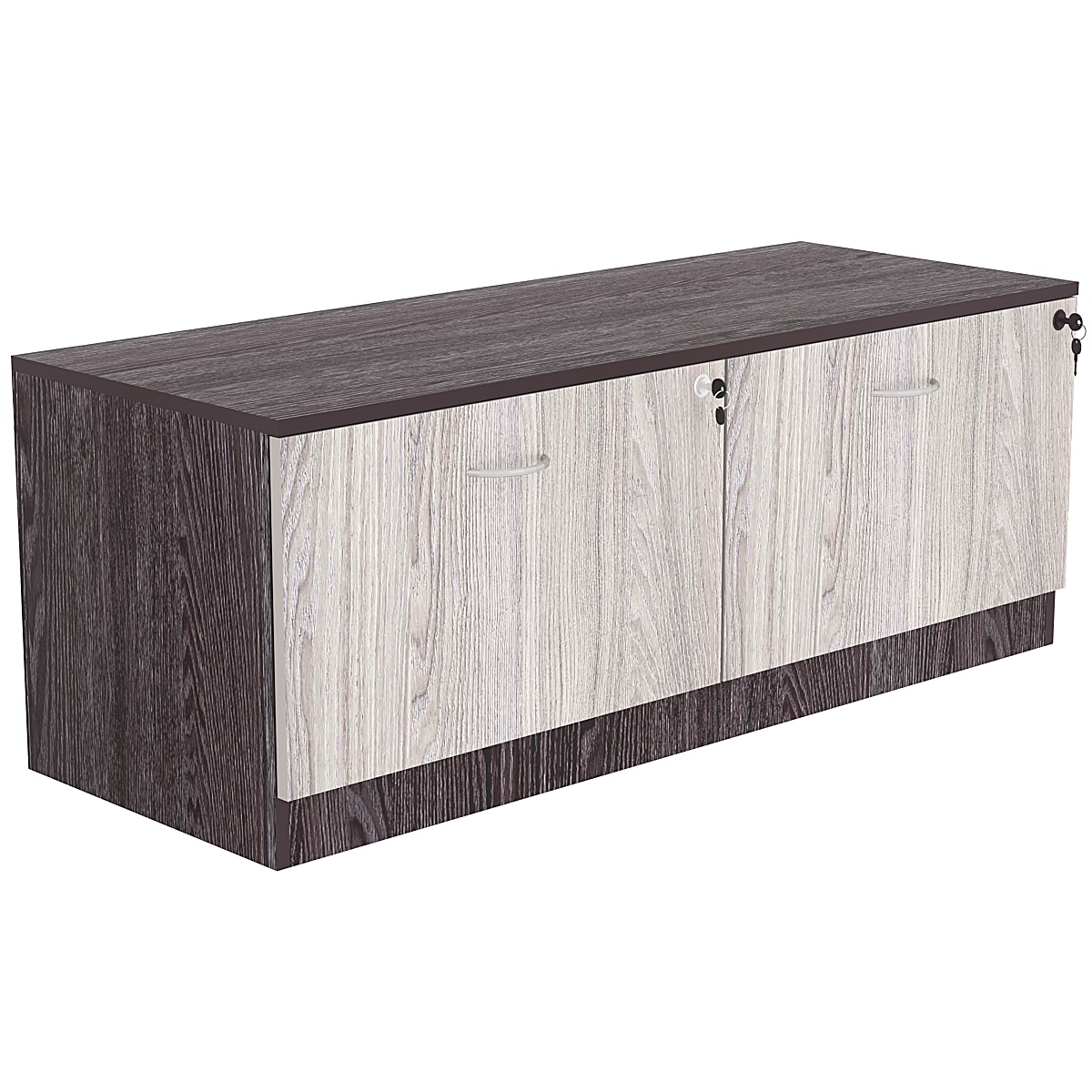 Тумба T-15 1200мм (H-450мм, с 2-мя выдвижными ящиками) Ясень Анкор темный + Ясень Анкор светлый