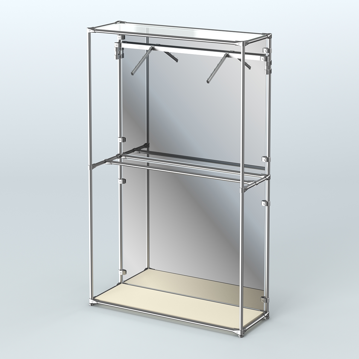 Торговая система ХРОМ (задняя стенка - зеркало) 1200 мм с поручнями №4 Крем Вайс