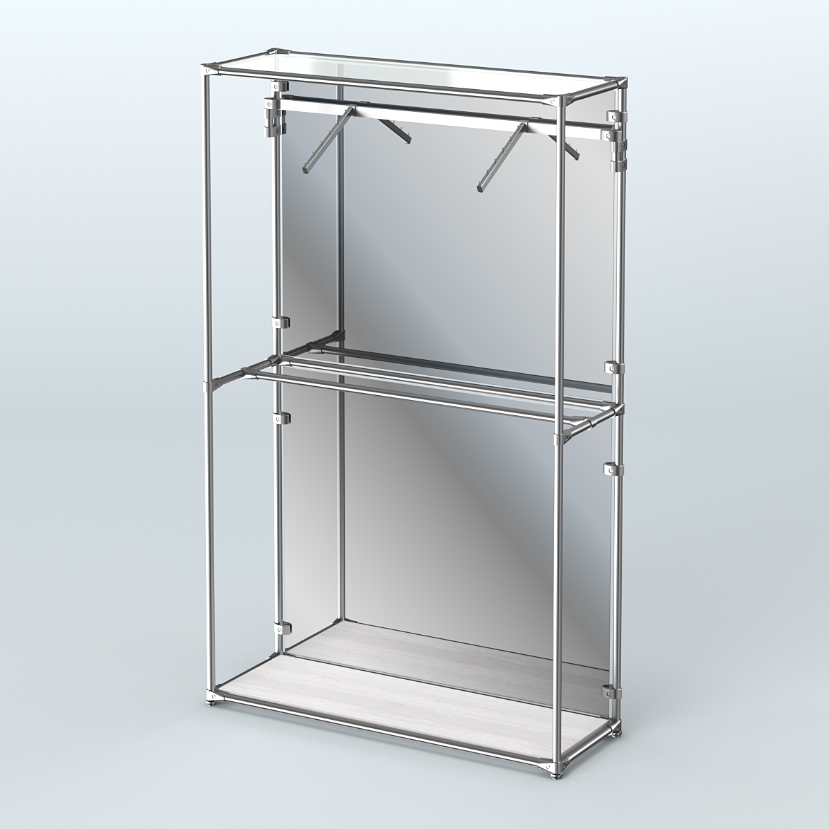 Торговая система ХРОМ (задняя стенка - зеркало) 1200 мм с поручнями №4 Ясень Анкор светлый