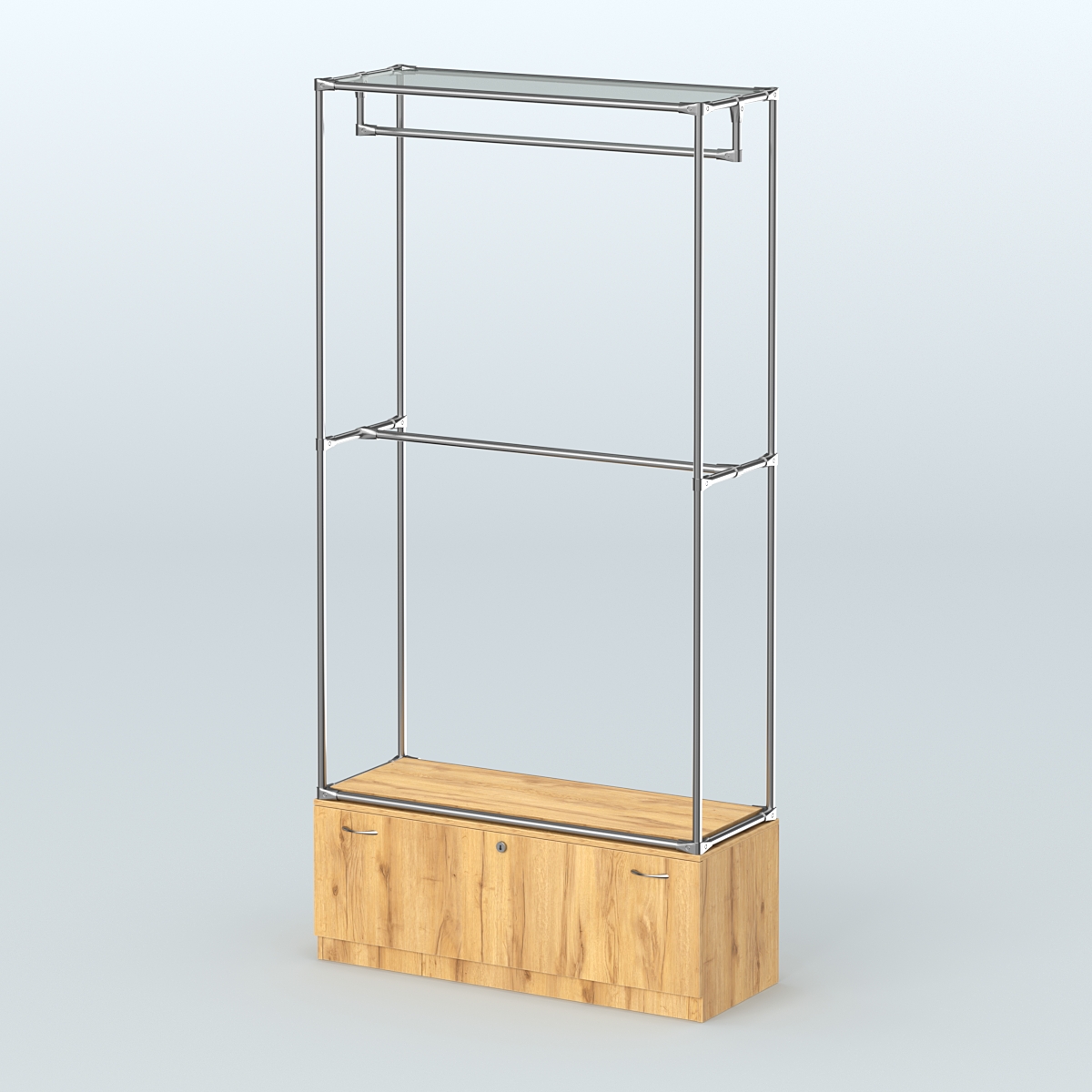 Торговая система ХРОМ без ДСП 1200 мм №1-1 с тумбой Т-11 и поручнями Дуб Золотистый