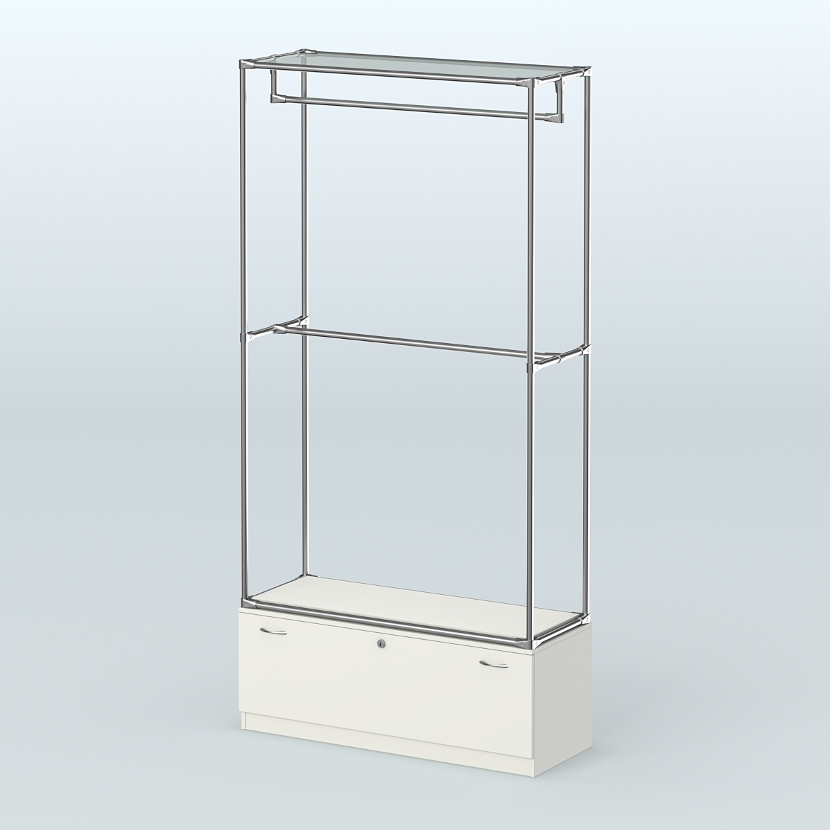 Торговая система ХРОМ без ДСП 1200 мм №1-1 с тумбой Т-11 и поручнями Белый