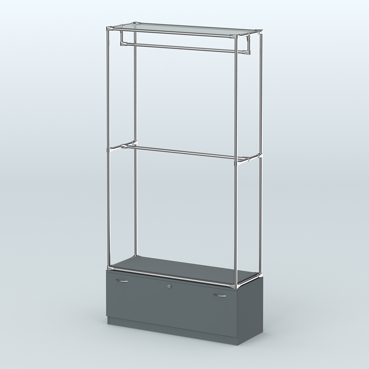 Торговая система ХРОМ без ДСП 1200 мм №1-1 с тумбой Т-11 и поручнями Темно-Серый