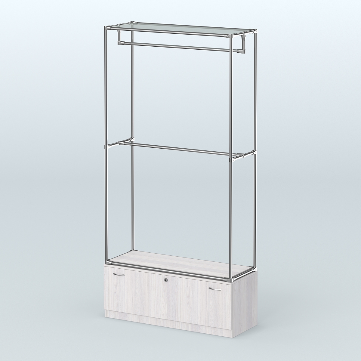 Торговая система ХРОМ без ДСП 1200 мм №1-1 с тумбой Т-11 и поручнями Ясень Анкор светлый