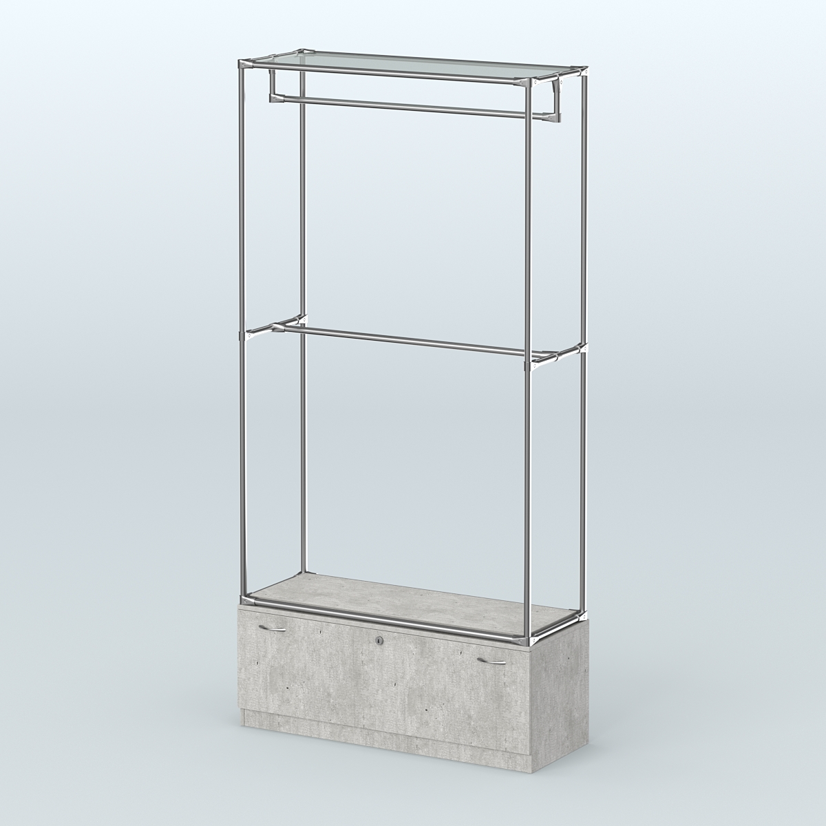 Торговая система ХРОМ без ДСП 1200 мм №1-1 с тумбой Т-11 и поручнями Метрополитан Грей