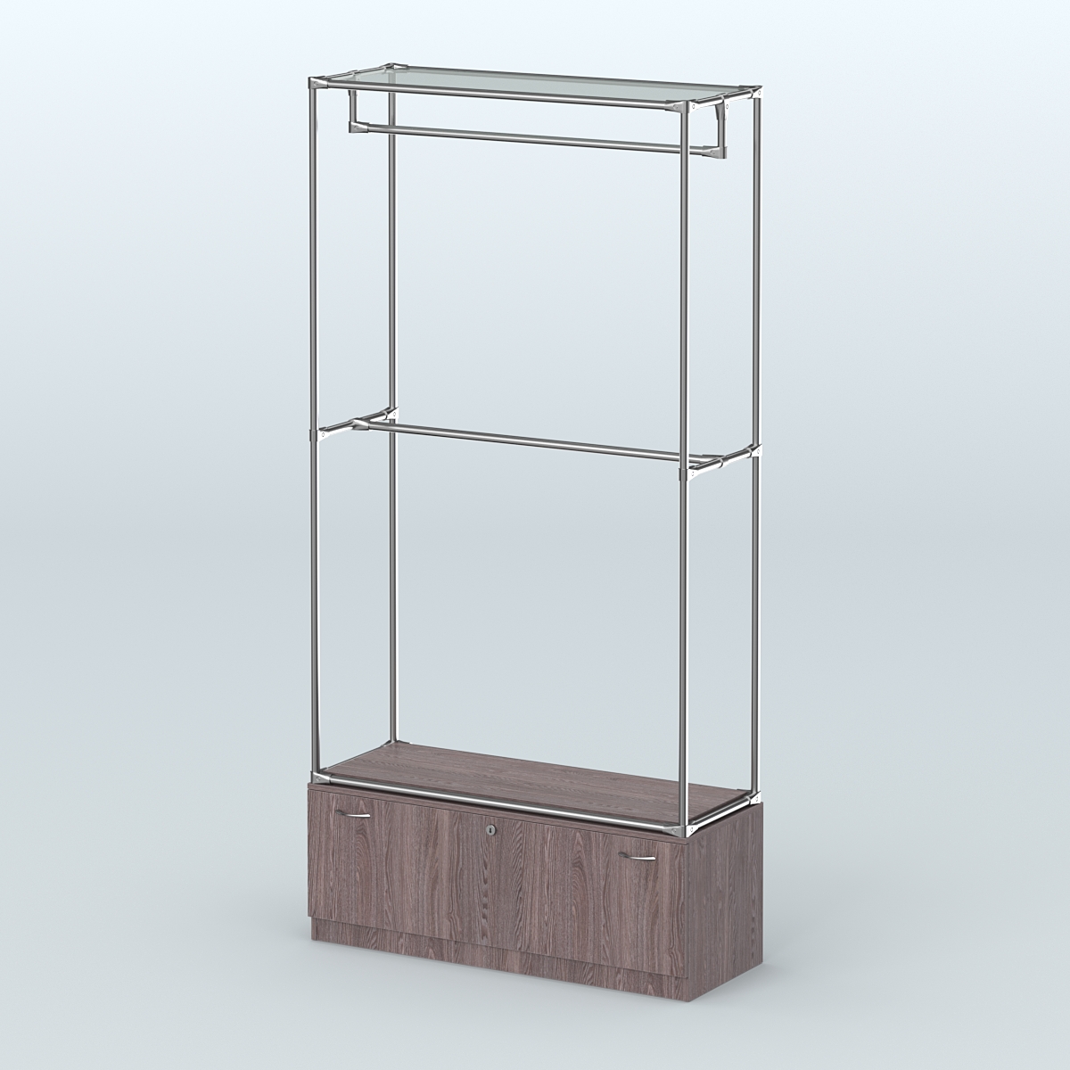 Торговая система ХРОМ без ДСП 1200 мм №1-1 с тумбой Т-11 и поручнями Ясень Анкор темный