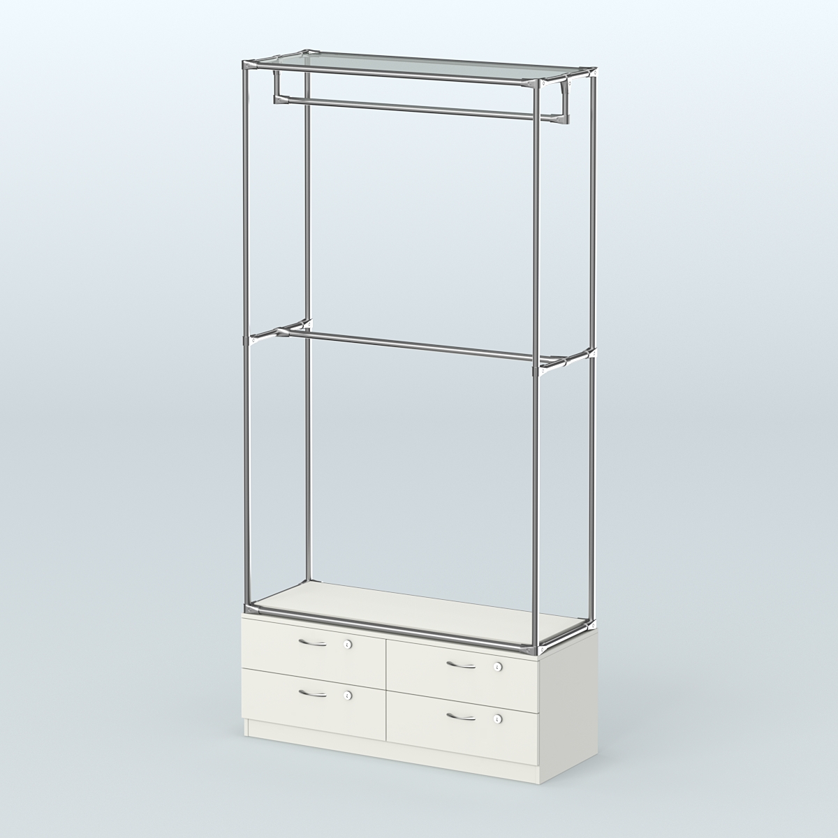 Торговая система ХРОМ без ДСП 1200 мм №1-2 с тумбой Т-14 и поручнями Белый