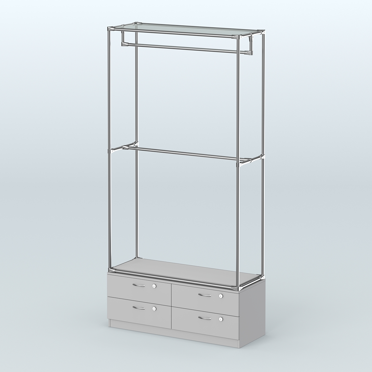 Торговая система ХРОМ без ДСП 1200 мм №1-2 с тумбой Т-14 и поручнями Серый