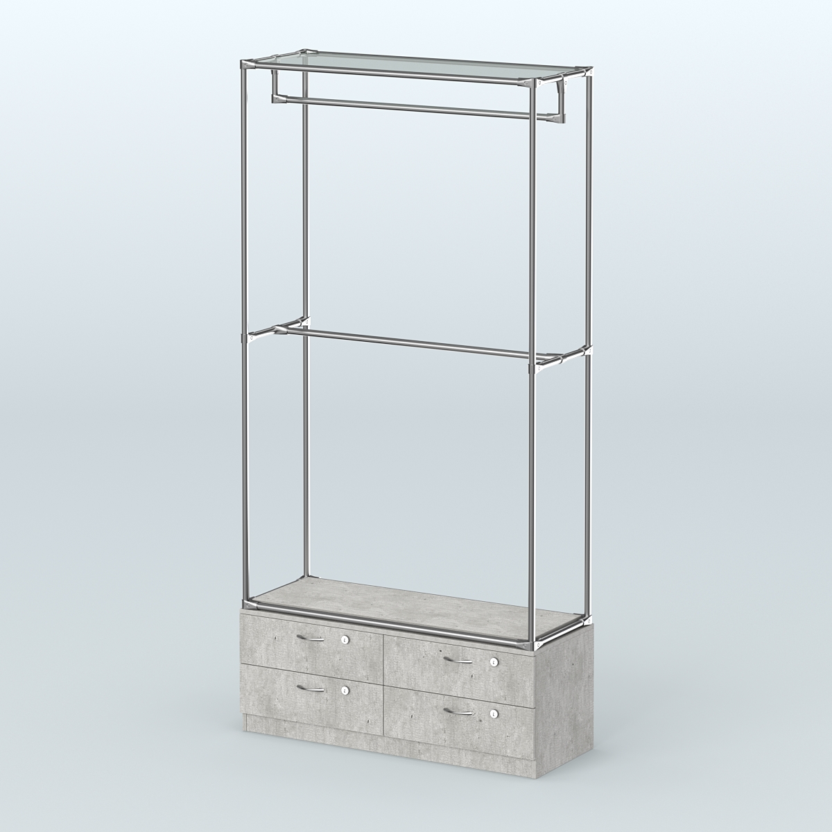 Торговая система ХРОМ без ДСП 1200 мм №1-2 с тумбой Т-14 и поручнями Метрополитан Грей