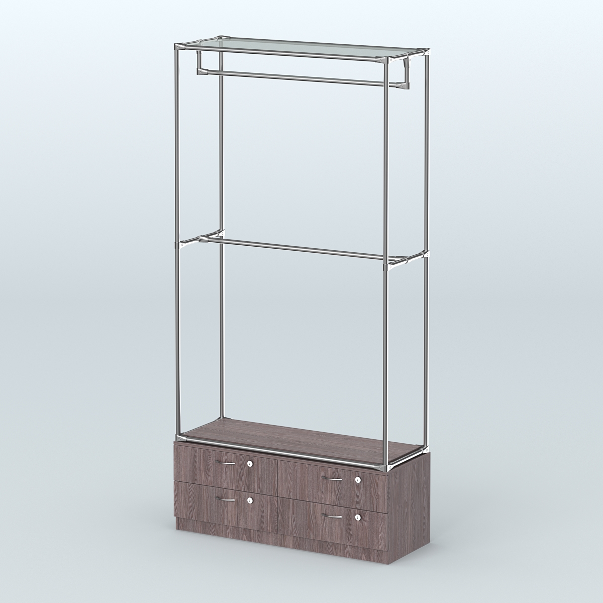 Торговая система ХРОМ без ДСП 1200 мм №1-2 с тумбой Т-14 и поручнями Ясень Анкор темный