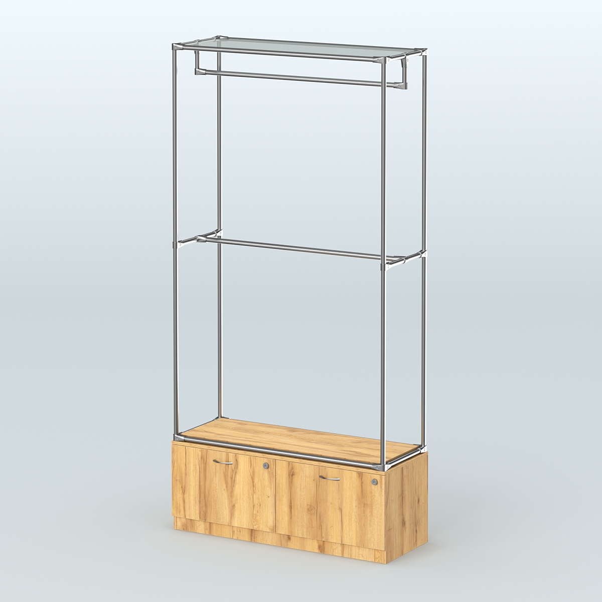 Торговая система ХРОМ без ДСП 1200 мм №1-3 с тумбой Т-15 и поручнями Дуб Золотистый