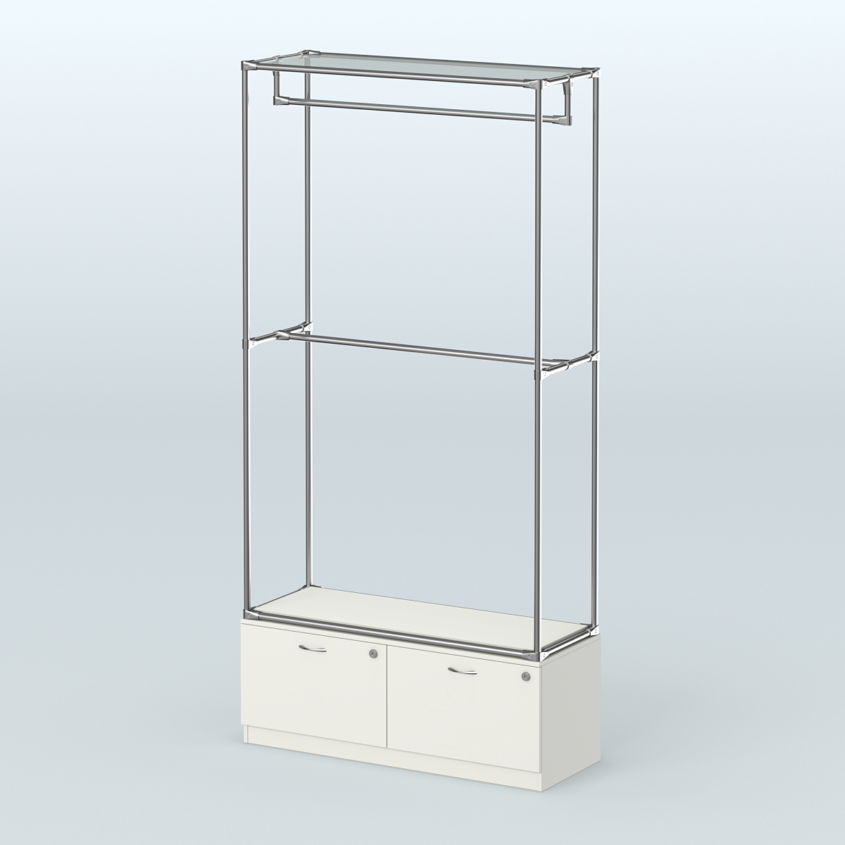 Торговая система ХРОМ без ДСП 1200 мм №1-3 с тумбой Т-15 и поручнями Белый